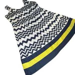 Nine West Chevron Fit & Flare Dress with Pockets Size 18W Navy, White & Yellow